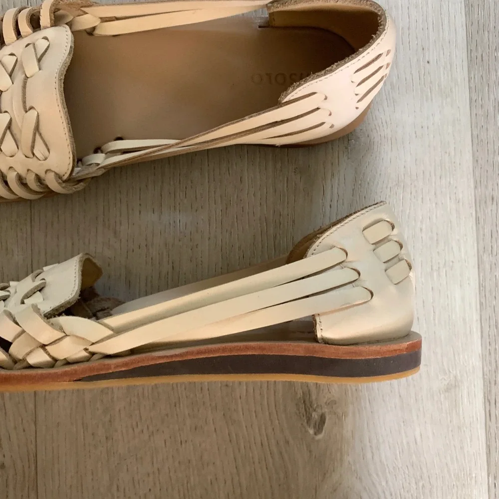 Nisolo Huarache Leather Sandals Bone Off-White Flat Woven Shoes Womens 6.5